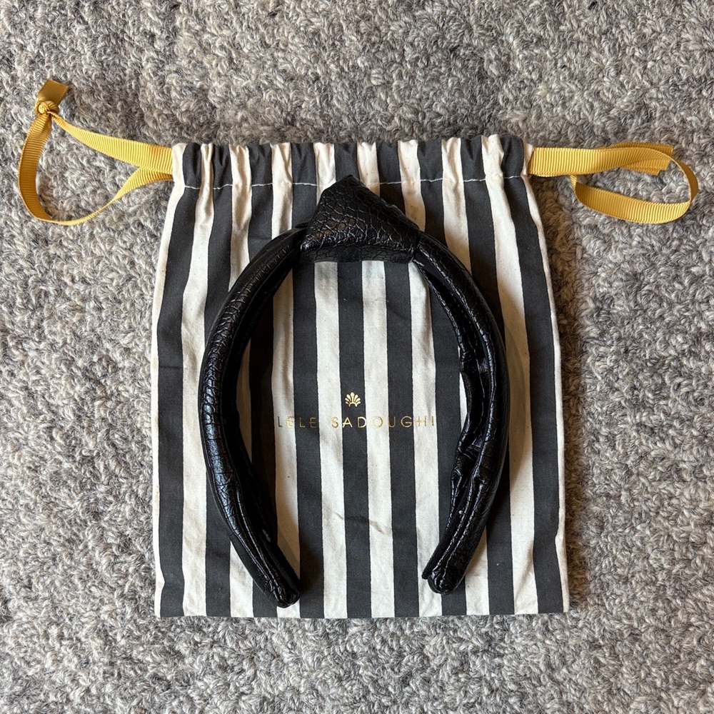 Lele Sadoughi Black Headband with Striped Pouch